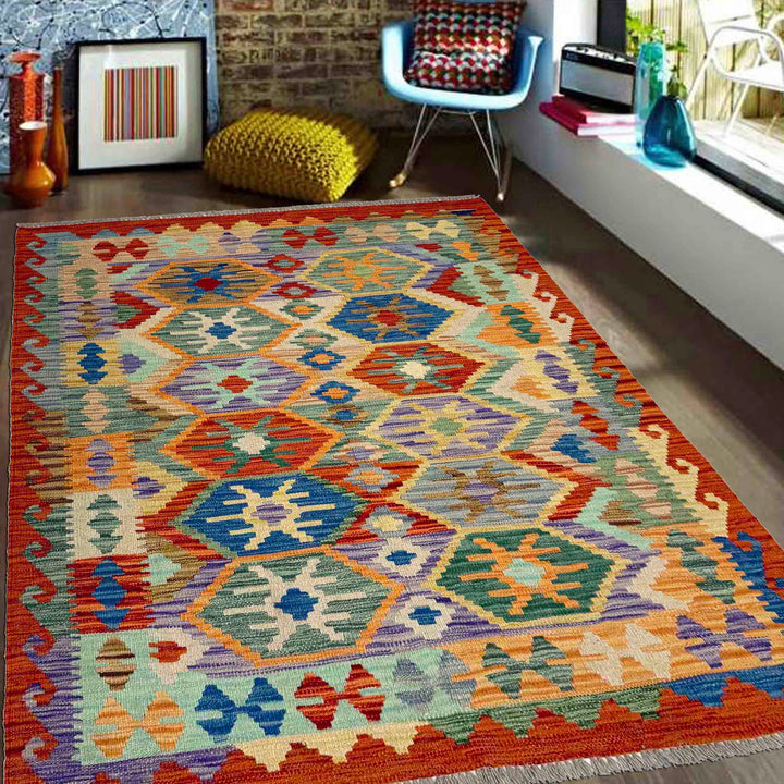 Hand Knotted Flatweave Kilim 4' 1" x 5' 6" - No. AL414113