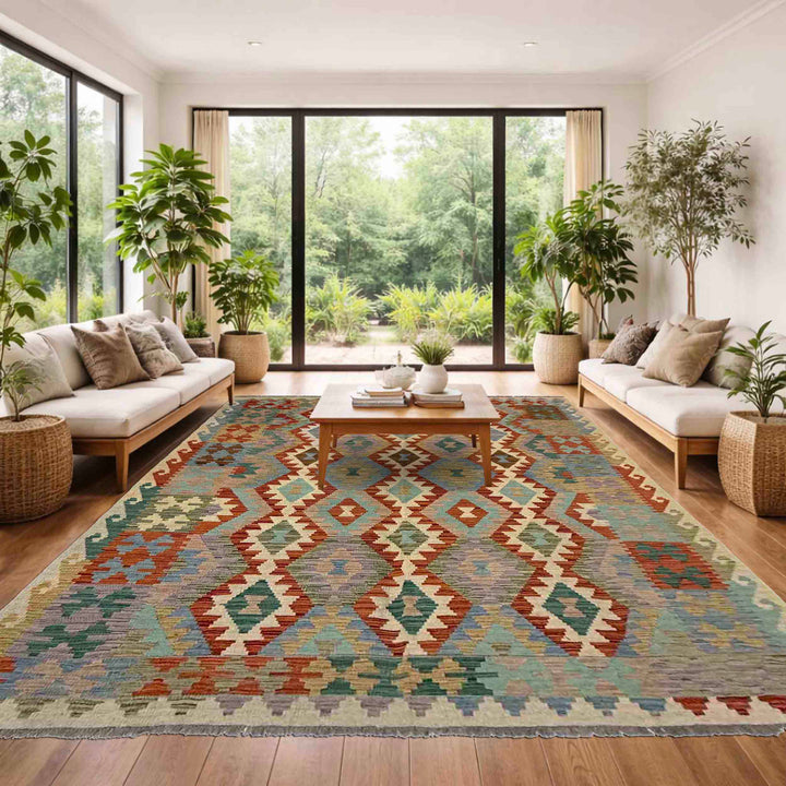 Afghan Vegetable Kilim Rug 5' 10" x 8' 1" Flat-Weave reverse