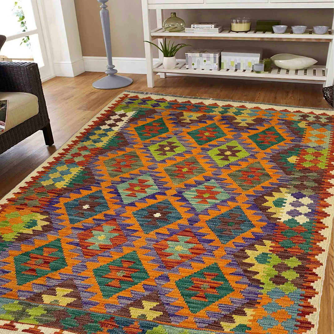 Handmade Afghan Vegetable Kilim 4' 2" x 6' 0" - No. AL364562