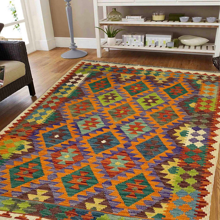 Handmade Afghan Vegetable Kilim 4' 2" x 6' 0" - No. AL364562