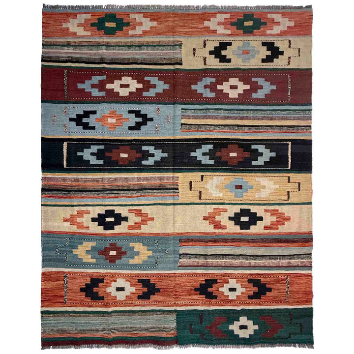 Afghan Vegetable Kilim Rug 5' 11" x 7' 9" Flat-Weave