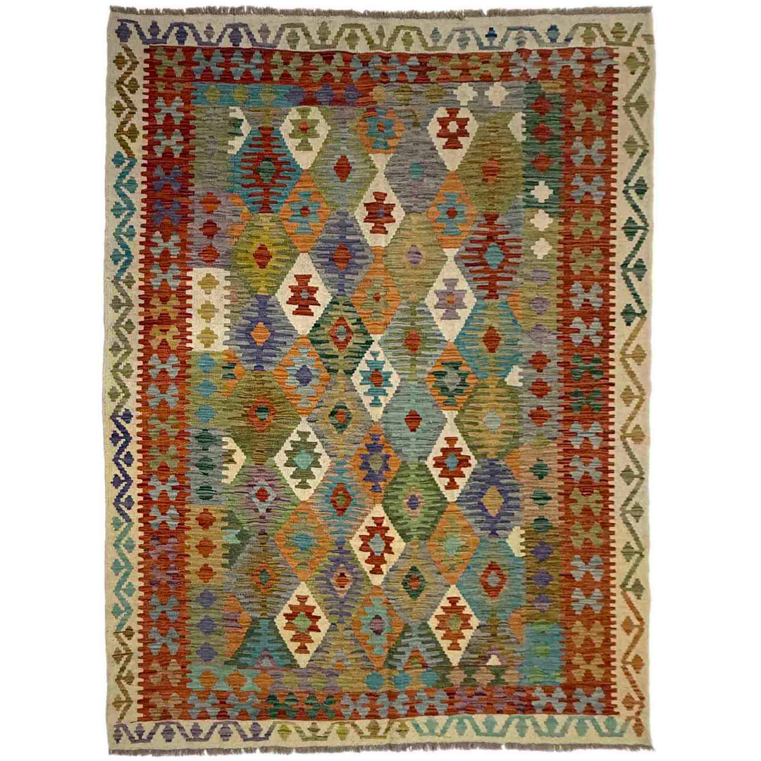 Afghan Vegetable Kilim Rug 5' 9" x 7' 11" Flat-Weave