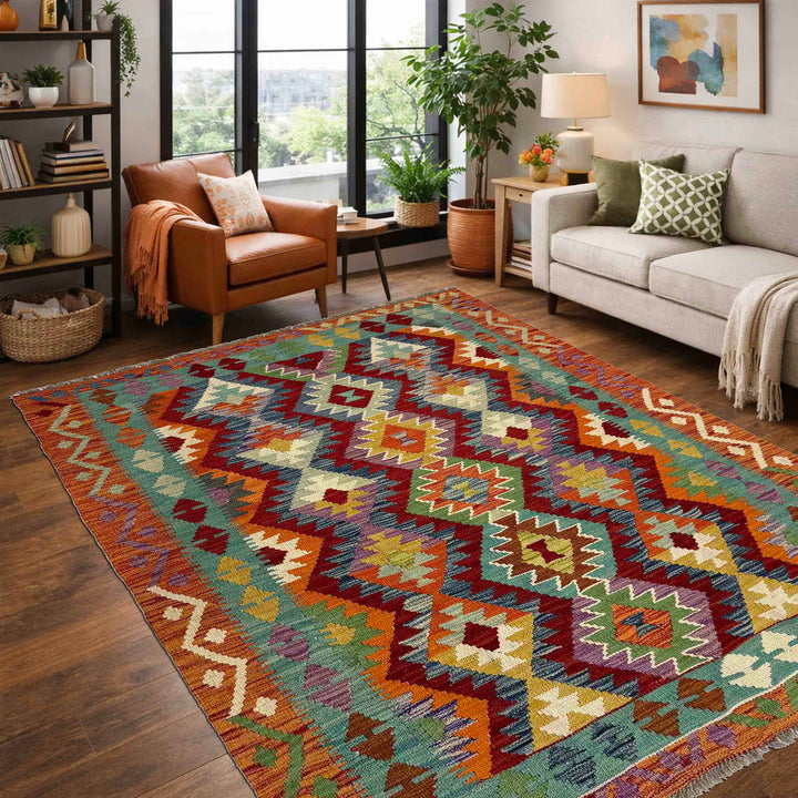 Handmade Vegetable Kilim 4' 4" x 6' 2" - No. AL572709