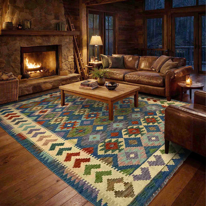 Afghan Vegetable Kilim Rug 5' 7" x 8' 1" Flat-Weave reverse