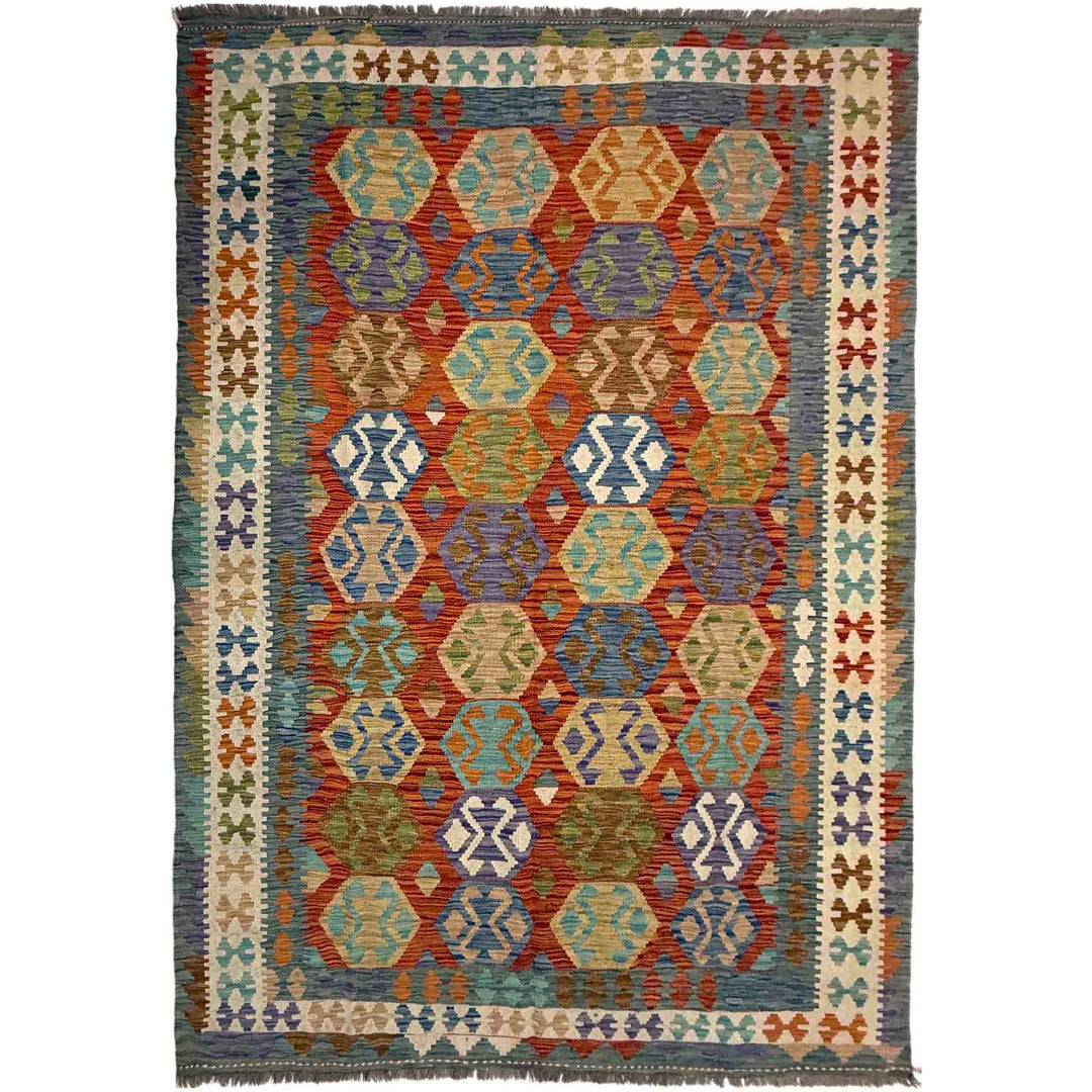 Afghan Vegetable Kilim Rug 5' 9" x 8' 2" Flat-Weave
