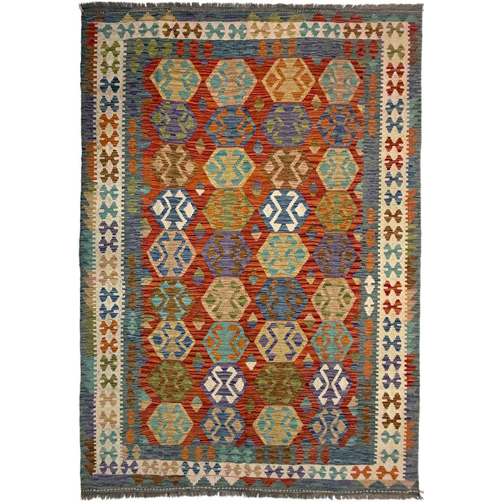 Afghan Vegetable Kilim Rug 5' 9" x 8' 2" Flat-Weave