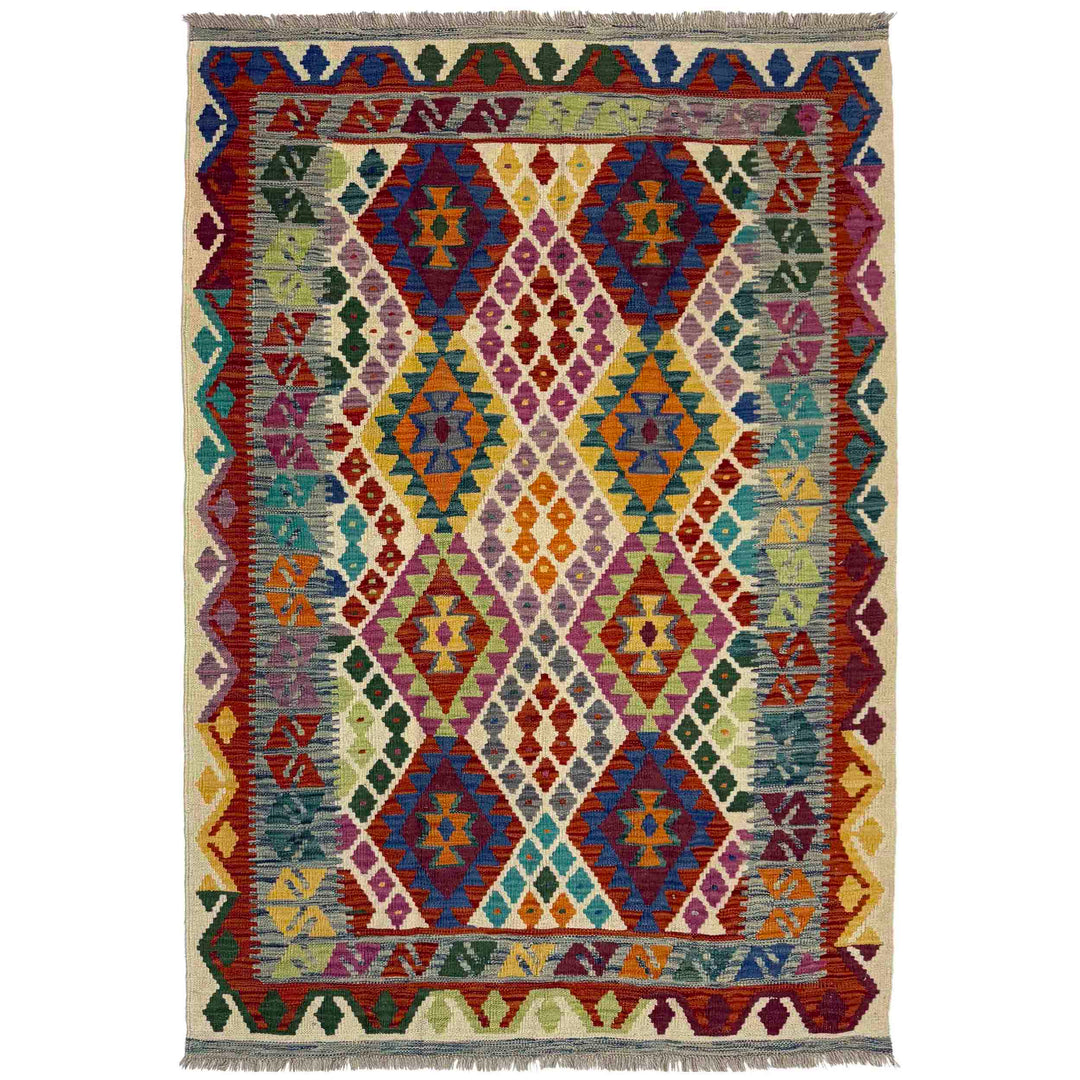 Hand Knotted Afghan Style Kilim 4' 2" x 6' 0" - No. AL953547