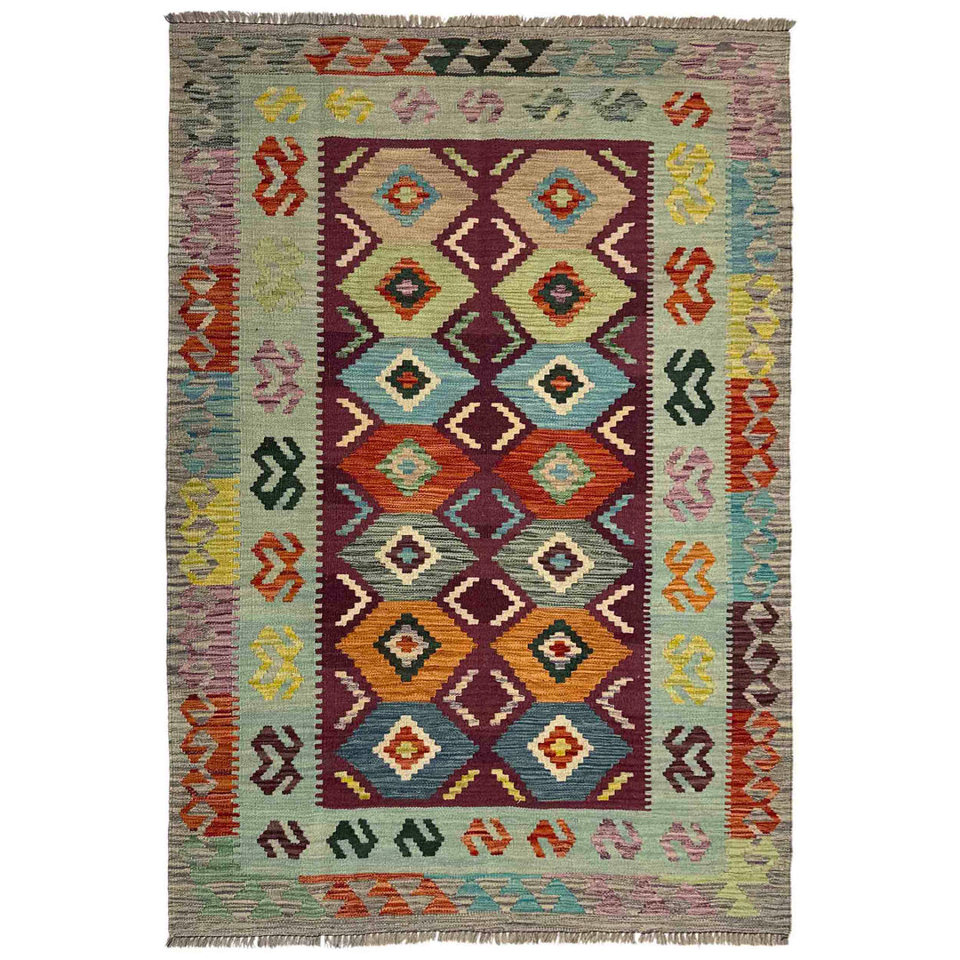 Hand Woven Wool Kelim 3' 9" x 5' 7" - No. AL450831