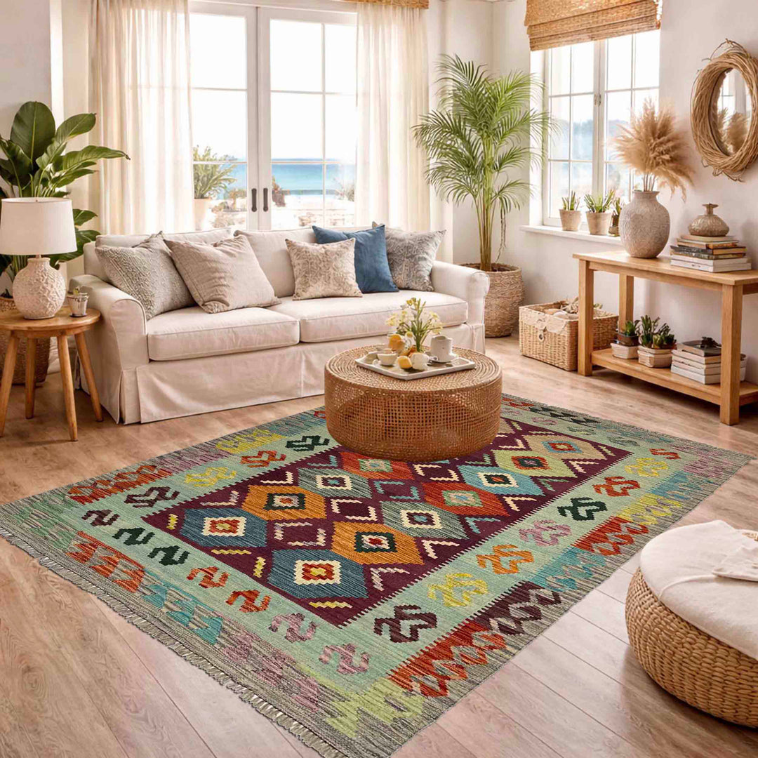 Hand Woven Wool Kelim 3' 9" x 5' 7" - No. AL450831