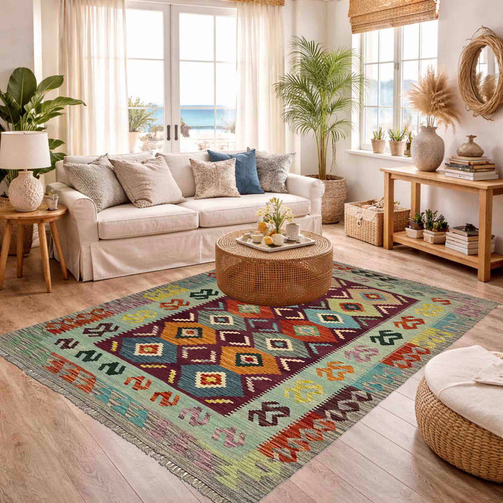 Hand Woven Wool Kelim 3' 9" x 5' 7" - No. AL450831