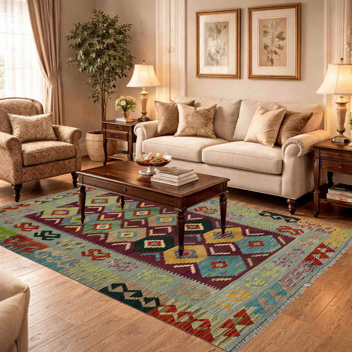 Handmade Turkish Design Wool Kilim 3' 10" x 5' 9" - No. AL452748