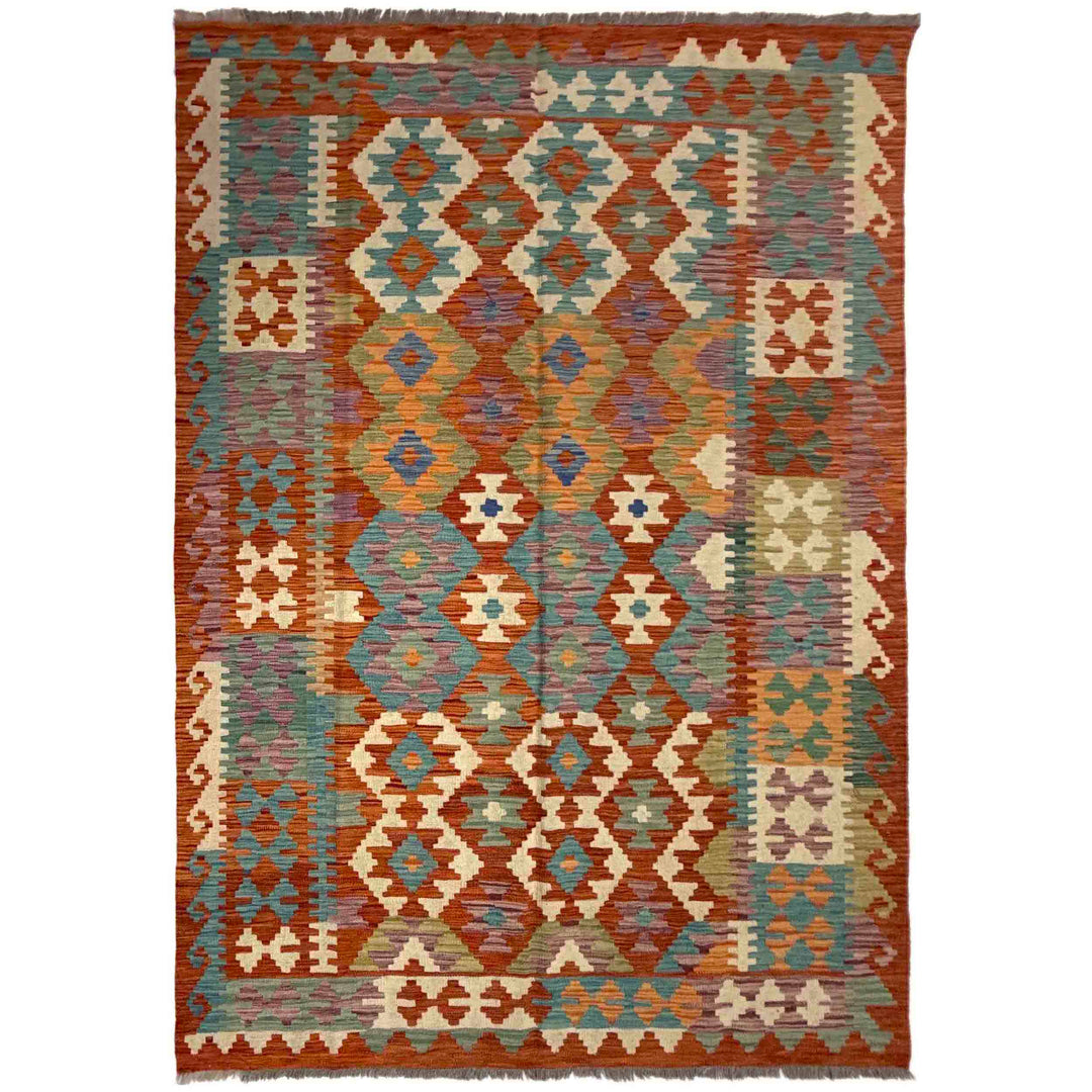 Afghan Vegetable Kilim Rug 5' 6" x 7' 10" Flat-Weave