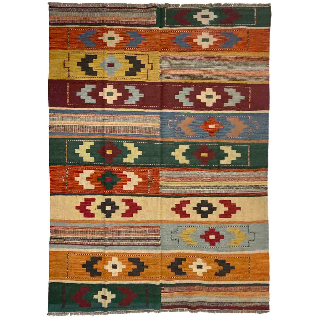 Afghan Vegetable Kilim Rug 5' 9" x 8' 0" Flat-Weave