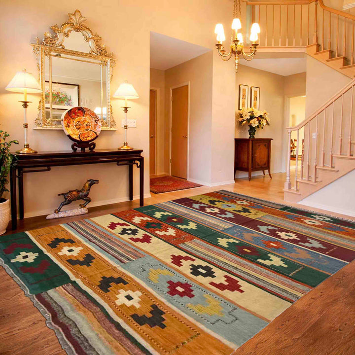 Afghan Vegetable Kilim Rug 5' 9" x 8' 0" Flat-Weave reverse