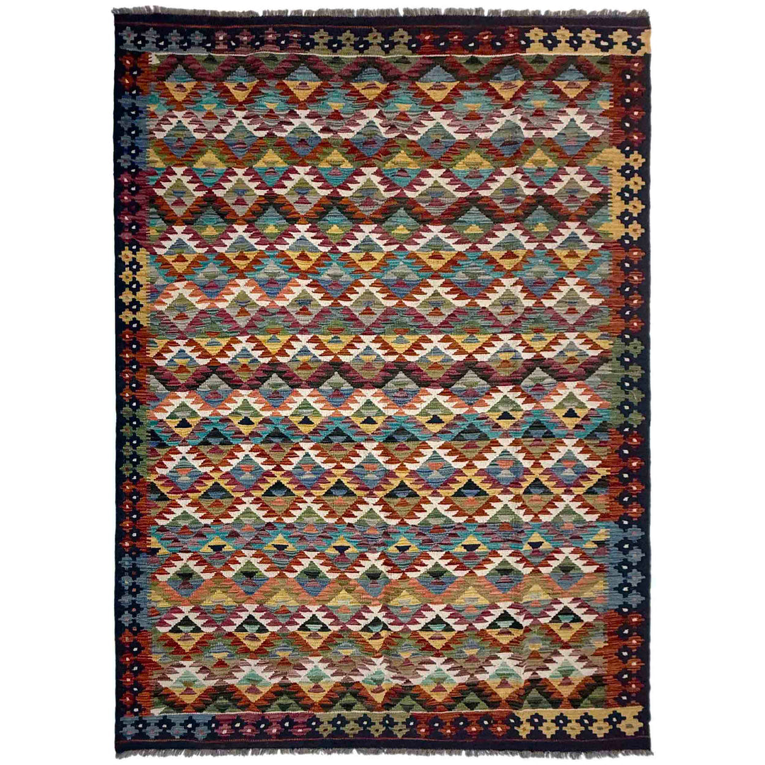Afghan Vegetable Kilim Rug 5' 10" x 8' 2" Flat-Weave