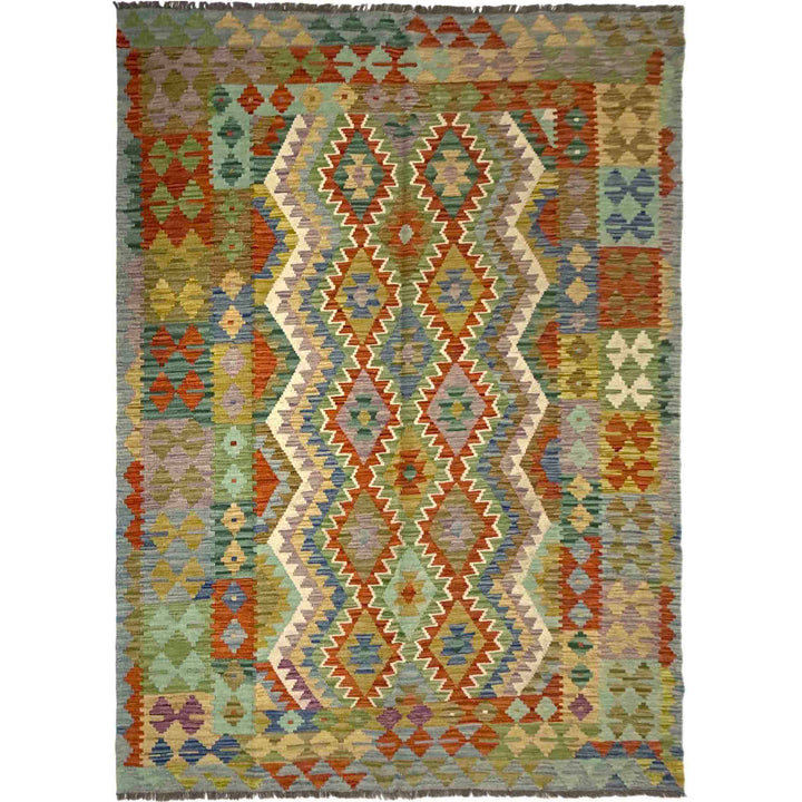 Afghan Vegetable Kilim Rug 5' 8" x 8' 2" Flat-Weave