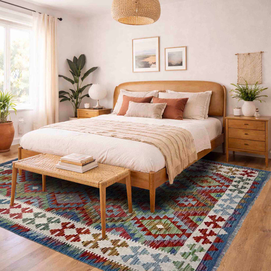 Afghan Vegetable Kilim Rug 5' 10" x 8' 1" Flat-Weave reverse