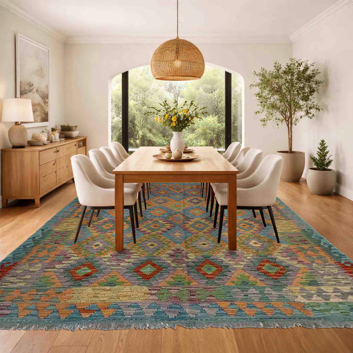 Afghan Vegetable Kilim Rug 5' 10" x 8' 1" Flat-Weave reverse