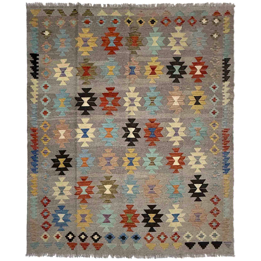 Afghan Vegetable Kilim Rug 5' 11" x 8' 1" Flat-Weave