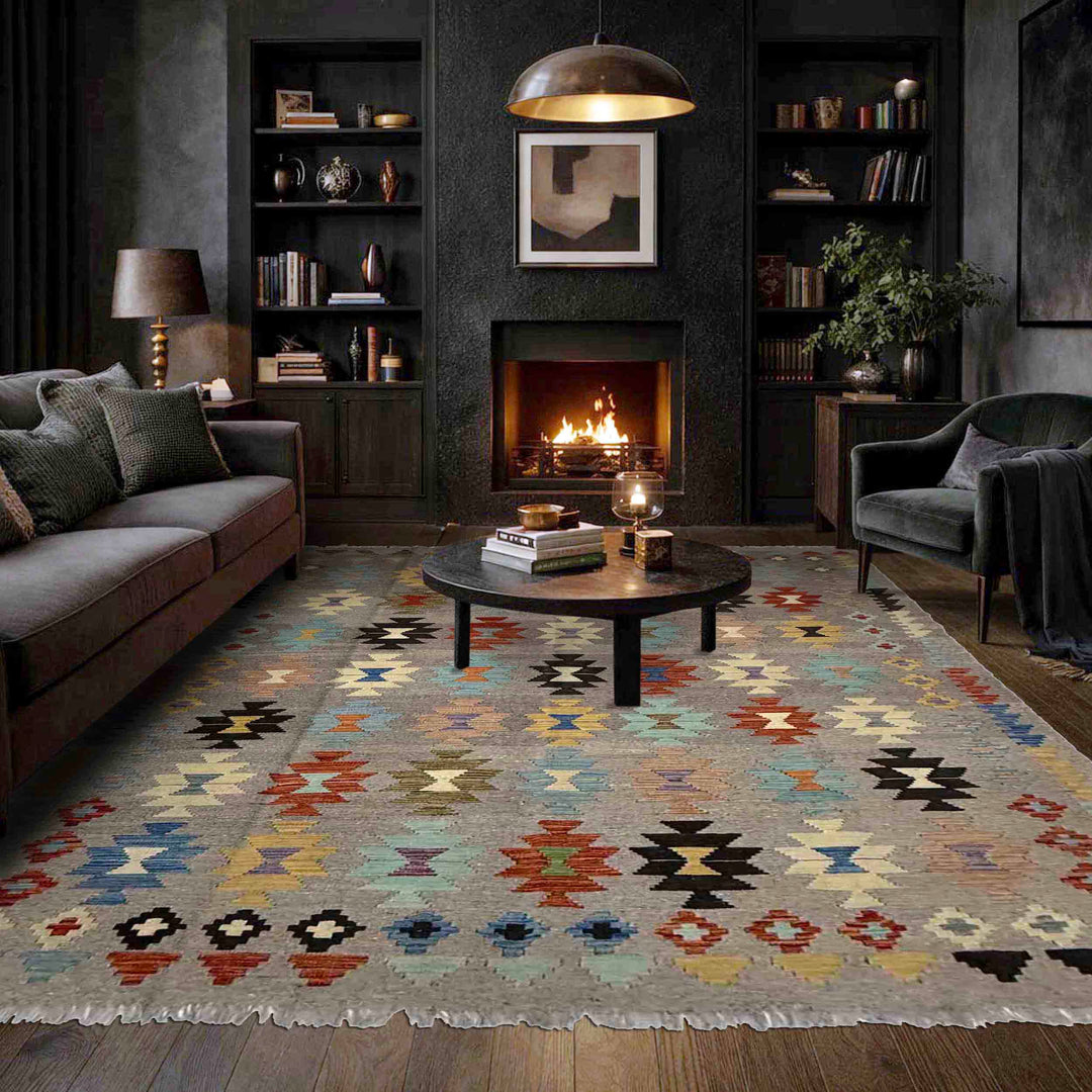 Afghan Vegetable Kilim Rug 5' 11" x 8' 1" Flat-Weave texture