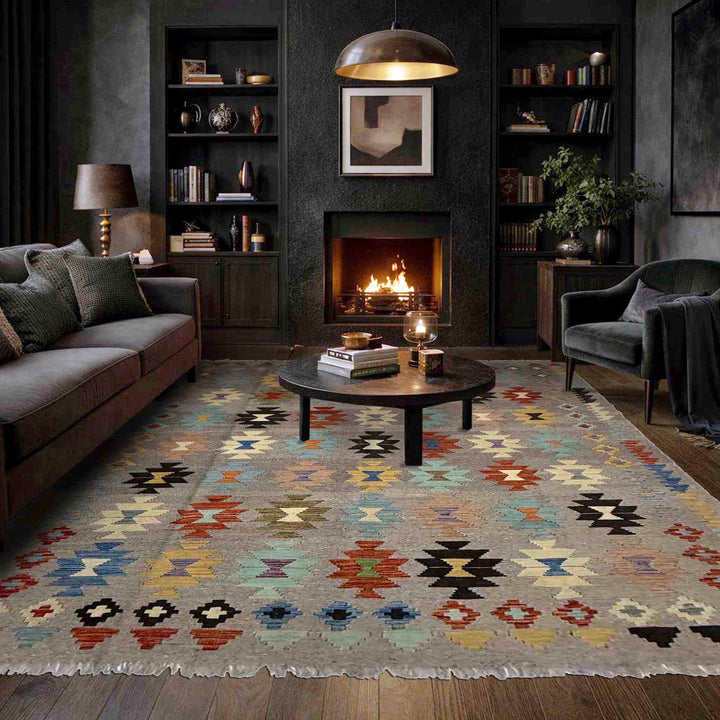 Afghan Vegetable Kilim Rug 5' 11" x 8' 1" Flat-Weave texture