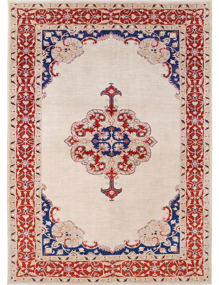 Afghan Ziegler Rug 6' 9" x 9' 3" Hand-Knotted
