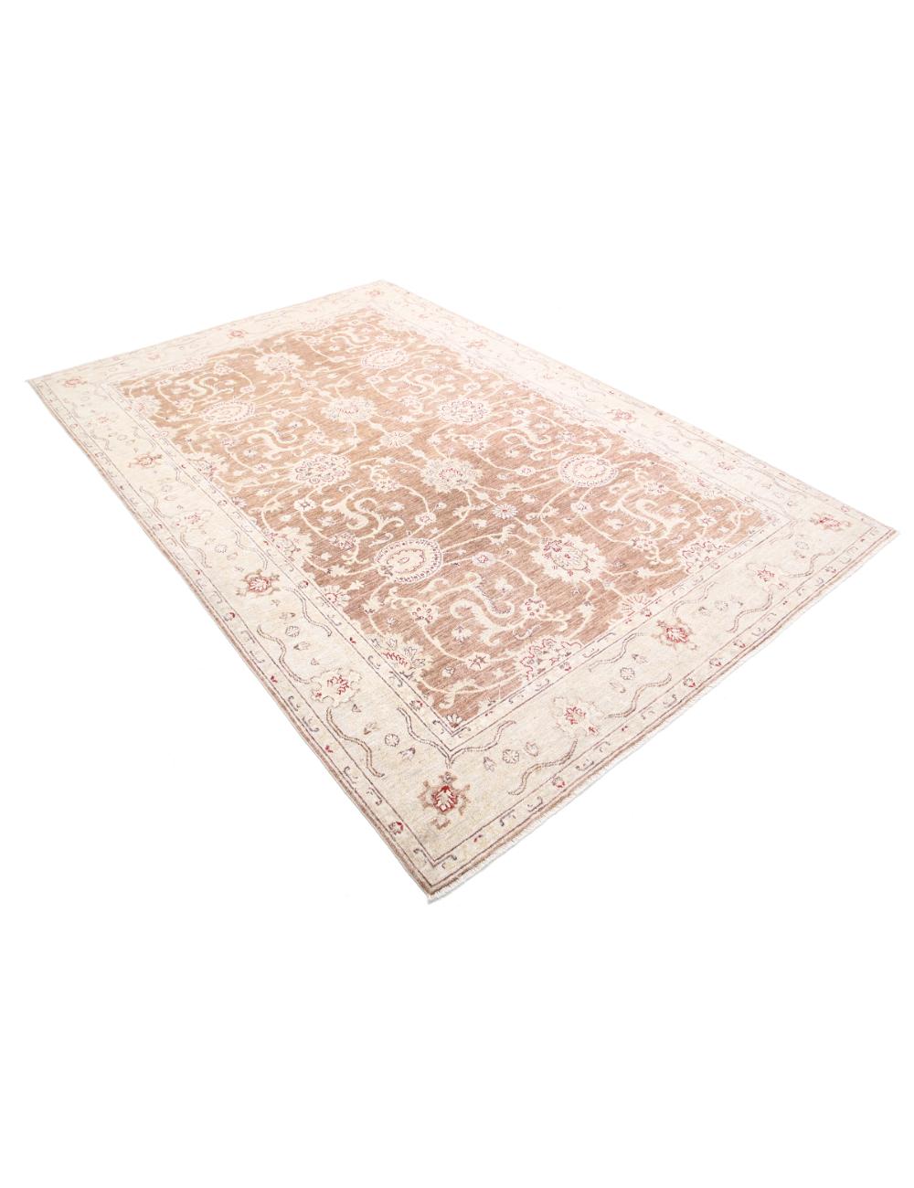 Ivory Afghan Ziegler Rug 6' 0" x 8' 9" Hand-Knotted | No. AT16832