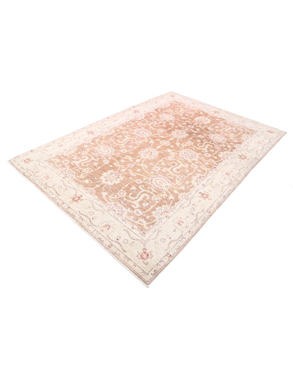 Ivory Afghan Ziegler Rug 6' 0" x 8' 9" Hand-Knotted | No. AT16832
