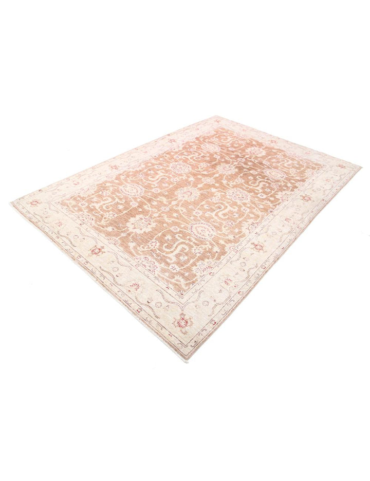 Ivory Afghan Ziegler Rug 6' 0" x 8' 9" Hand-Knotted | No. AT16832