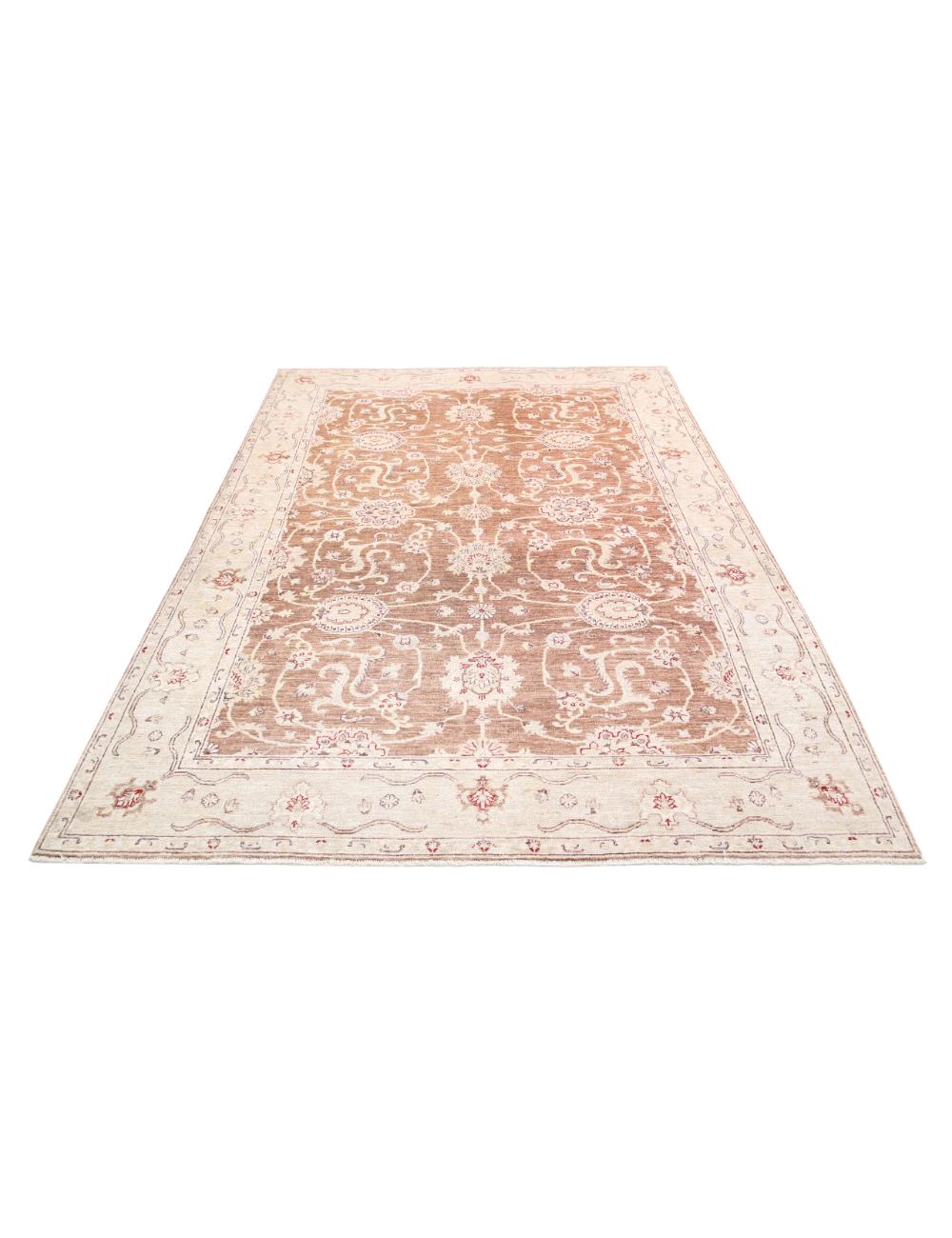 Ivory Afghan Ziegler Rug 6' 0" x 8' 9" Hand-Knotted | No. AT16832