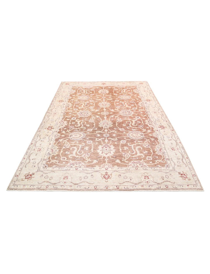 Ivory Afghan Ziegler Rug 6' 0" x 8' 9" Hand-Knotted | No. AT16832