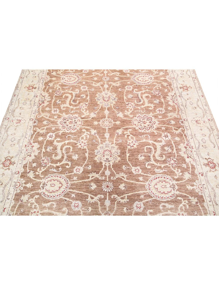 Ivory Afghan Ziegler Rug 6' 0" x 8' 9" Hand-Knotted | No. AT16832