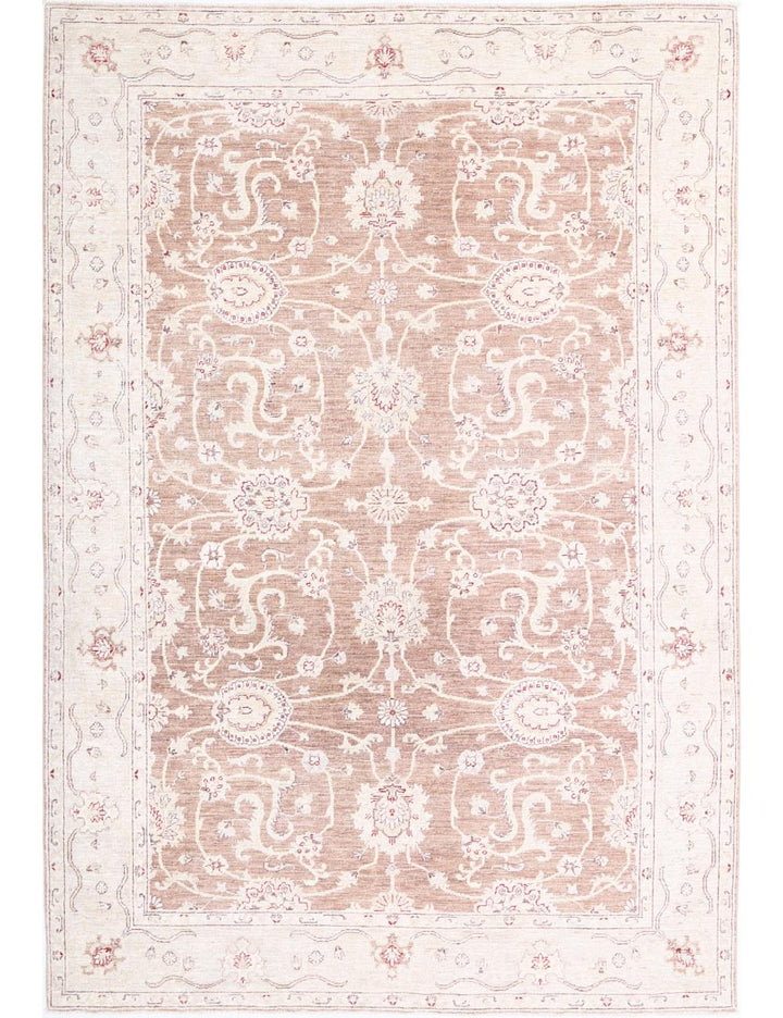Ivory Afghan Ziegler Rug 6' 0" x 8' 9" Hand-Knotted