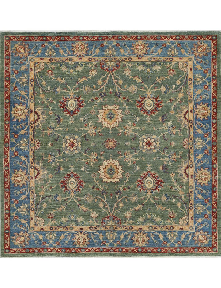 Afghan Ziegler Rug 6' 5" x 6' 5" Hand-Knotted