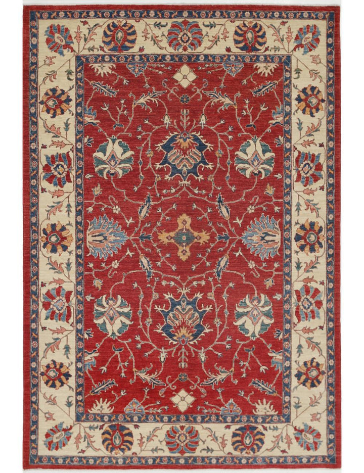 Afghan Ziegler Rug 6' 1" x 8' 11" Hand-Knotted