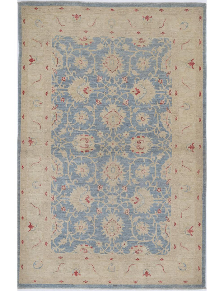 Afghan Ziegler Rug 4' 1" x 6' 2" Hand-Knotted