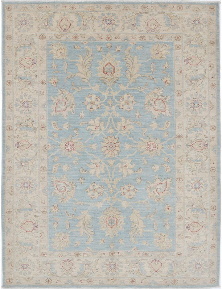 Afghan Ziegler Rug 4' 11" x 6' 7" Hand-Knotted