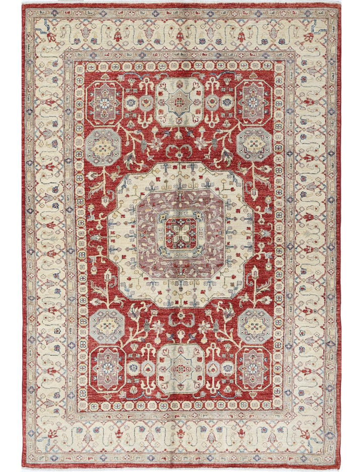 Afghan Ziegler Rug 4' 7" x 6' 9" Hand-Knotted