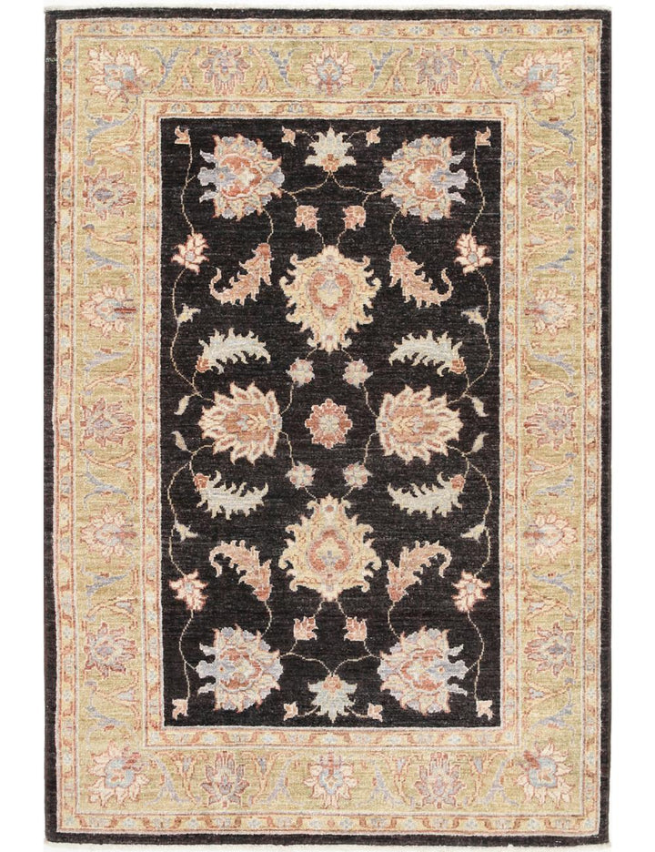 Afghan Ziegler Rug 3' 4" x 4' 11" Hand-Knotted