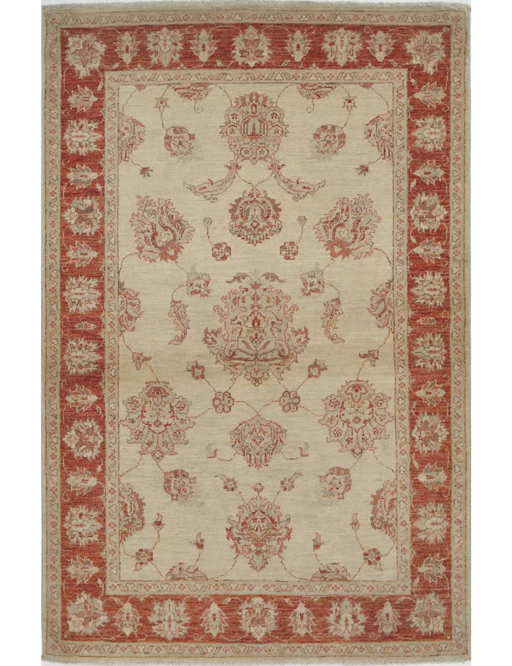 Afghan Ziegler Rug 3' 11" x 6' 1" Hand-Knotted