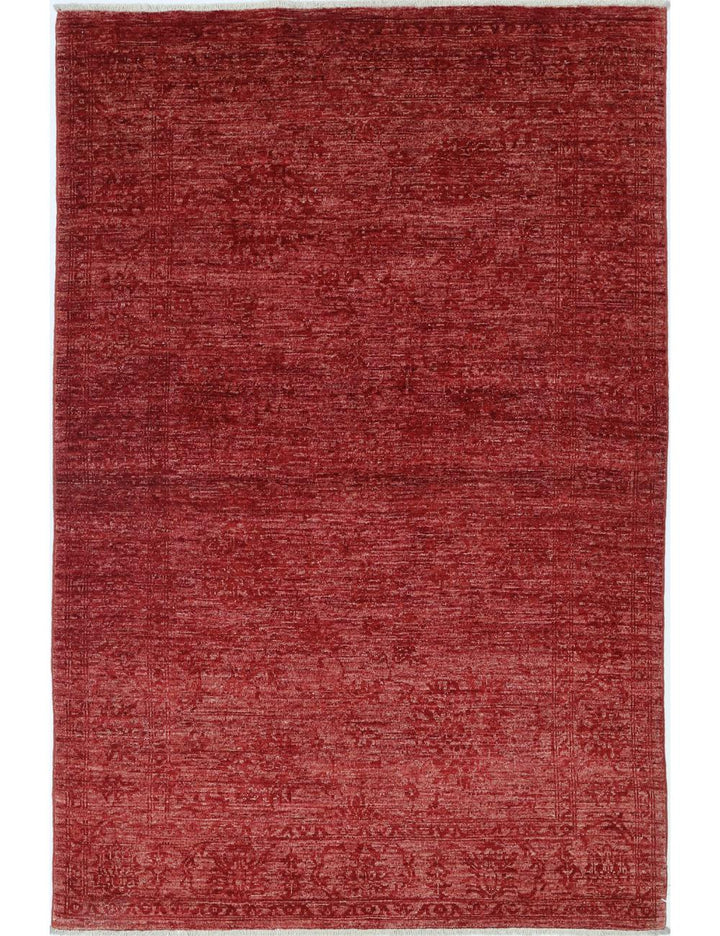 Red Afghan Ziegler Rug 3' 10" x 5' 10" Hand-Knotted