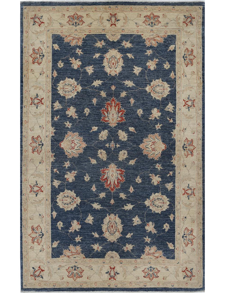 Afghan Ziegler Rug 3' 11" x 6' 2" Hand-Knotted