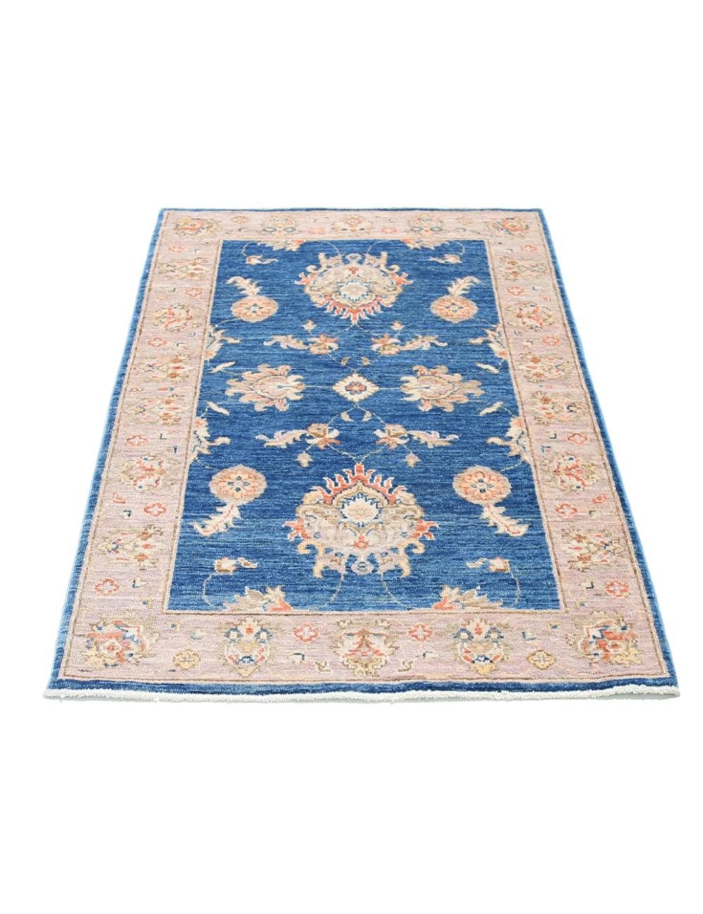 Blue Afghan Ziegler Rug 2' 7" x 4' 0" Hand-Knotted | No. AT70510