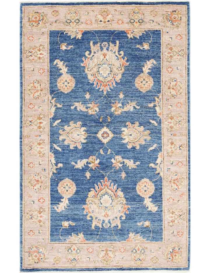 Blue Afghan Ziegler Rug 2' 7" x 4' 0" Hand-Knotted