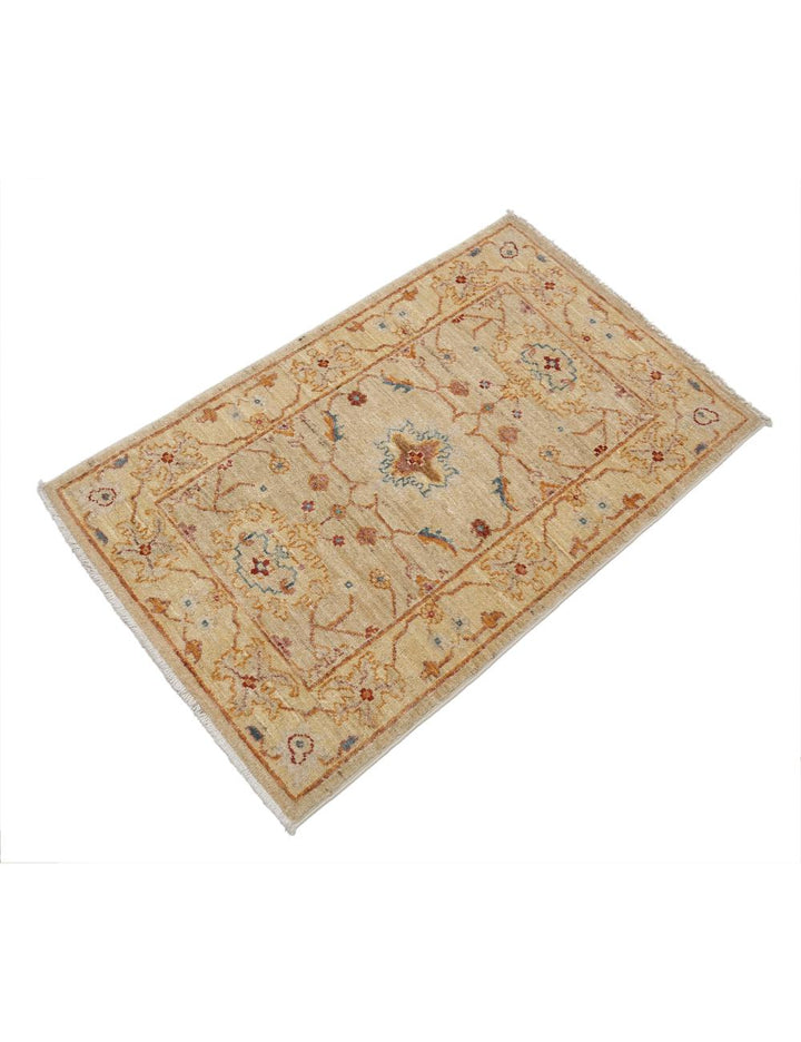 Ivory Afghan Ziegler Rug 2' 0" x 3' 1" Hand-Knotted | No. AT21540