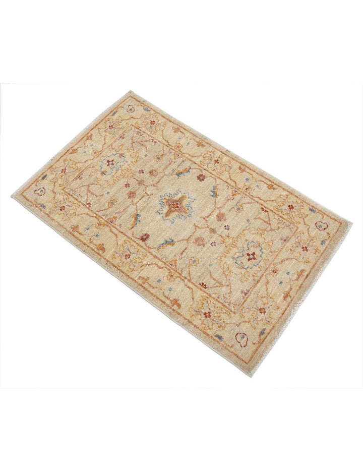 Ivory Afghan Ziegler Rug 2' 0" x 3' 1" Hand-Knotted | No. AT21540