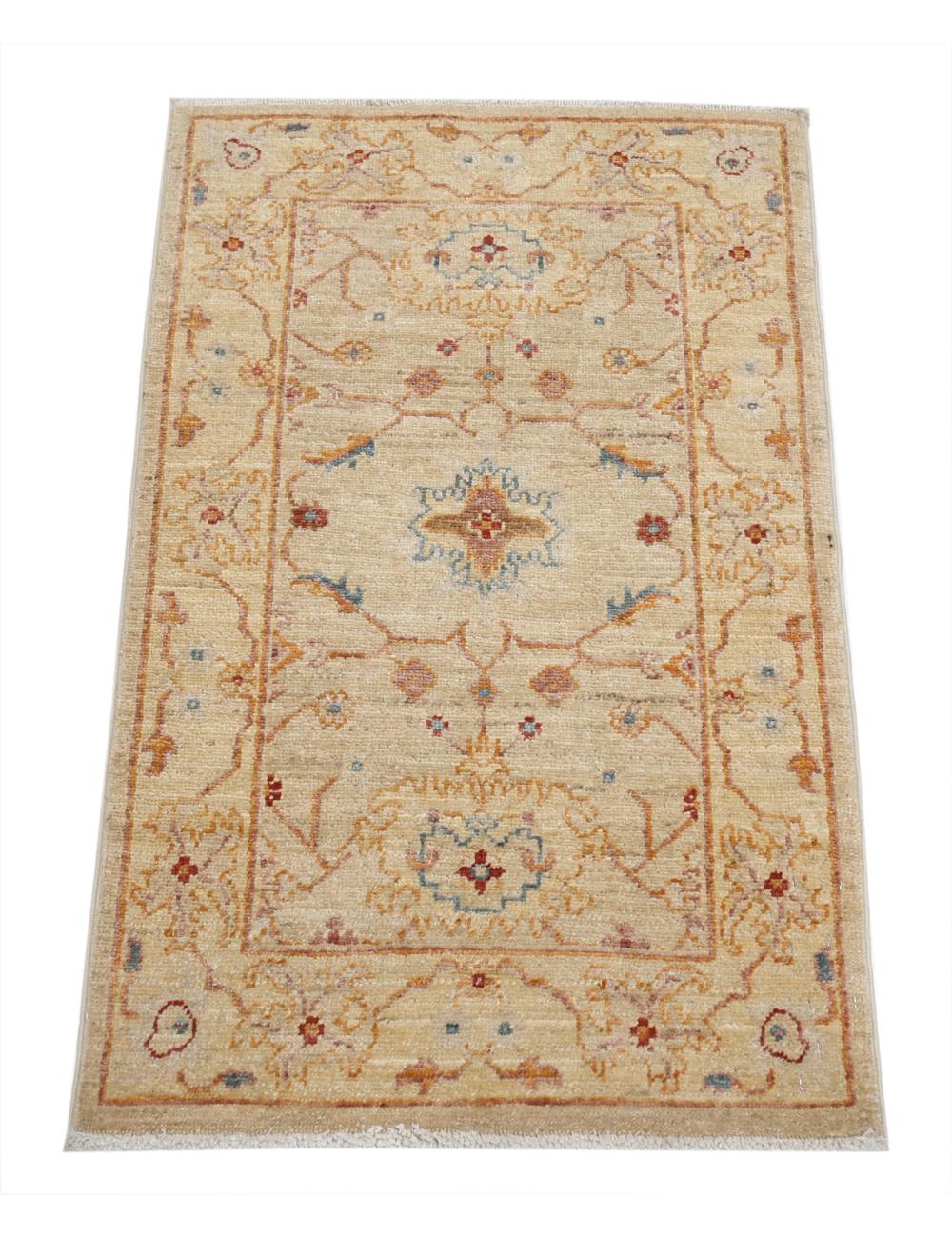 Ivory Afghan Ziegler Rug 2' 0" x 3' 1" Hand-Knotted | No. AT21540