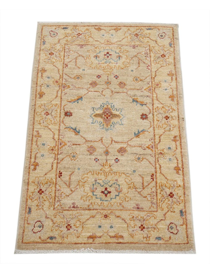 Ivory Afghan Ziegler Rug 2' 0" x 3' 1" Hand-Knotted | No. AT21540