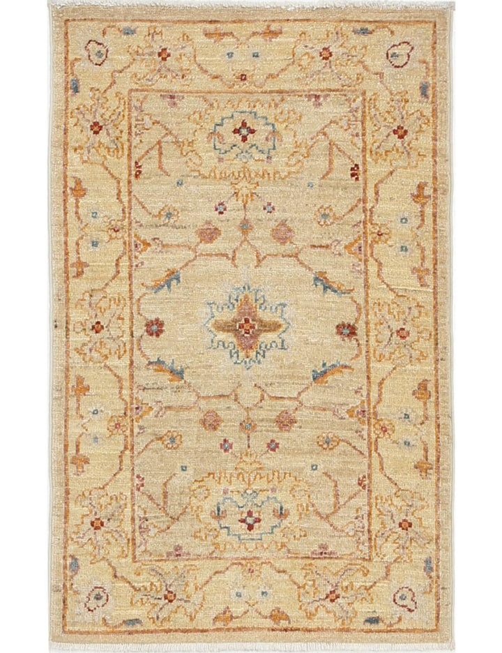 Ivory Afghan Ziegler Rug 2' 0" x 3' 1" Hand-Knotted