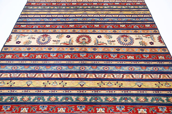Blue Afghan Ziegler Rug 6' 7" x 9' 2" Hand-Knotted | No. AT94351